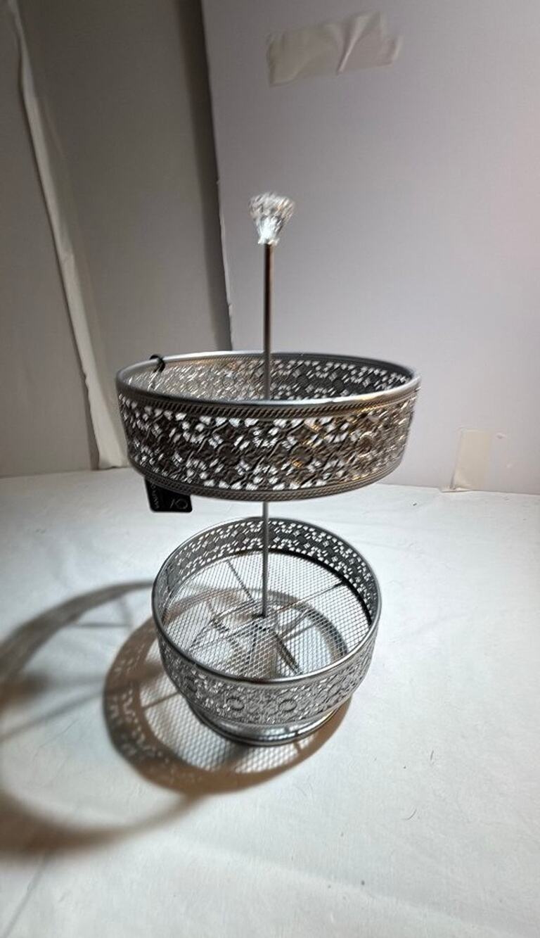 Two-Tier Metal Fruit Basket with Decorative Design